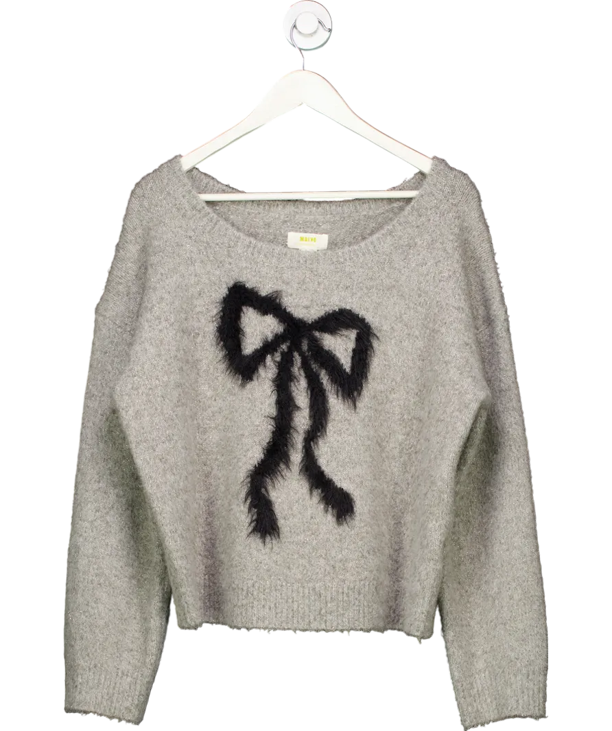 Anthropologie Maeve Grey Sparkle Bow Sweater UK M