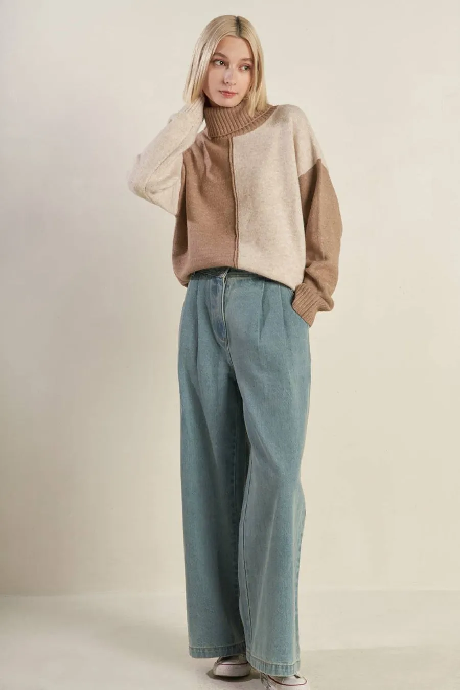 Mocha Combo Colorblock Sweater Knit Top