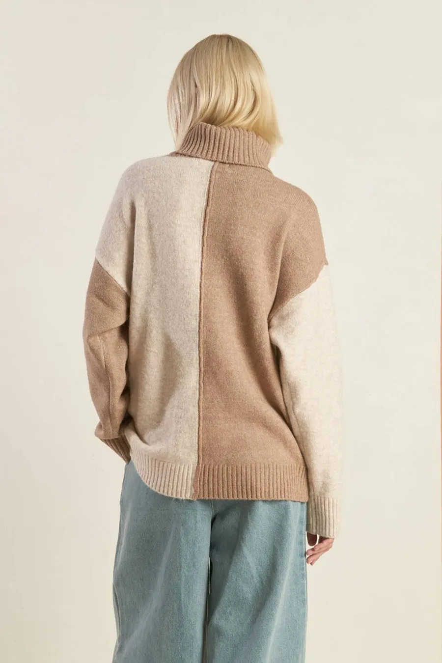Mocha Combo Colorblock Sweater Knit Top