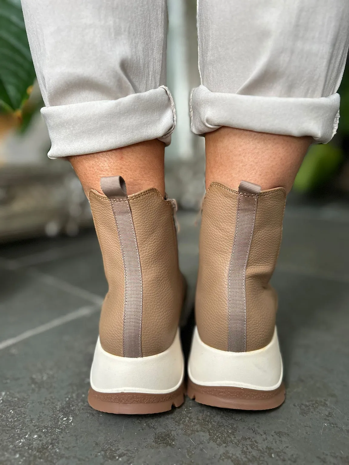 Tan Chunky Wedge Boots