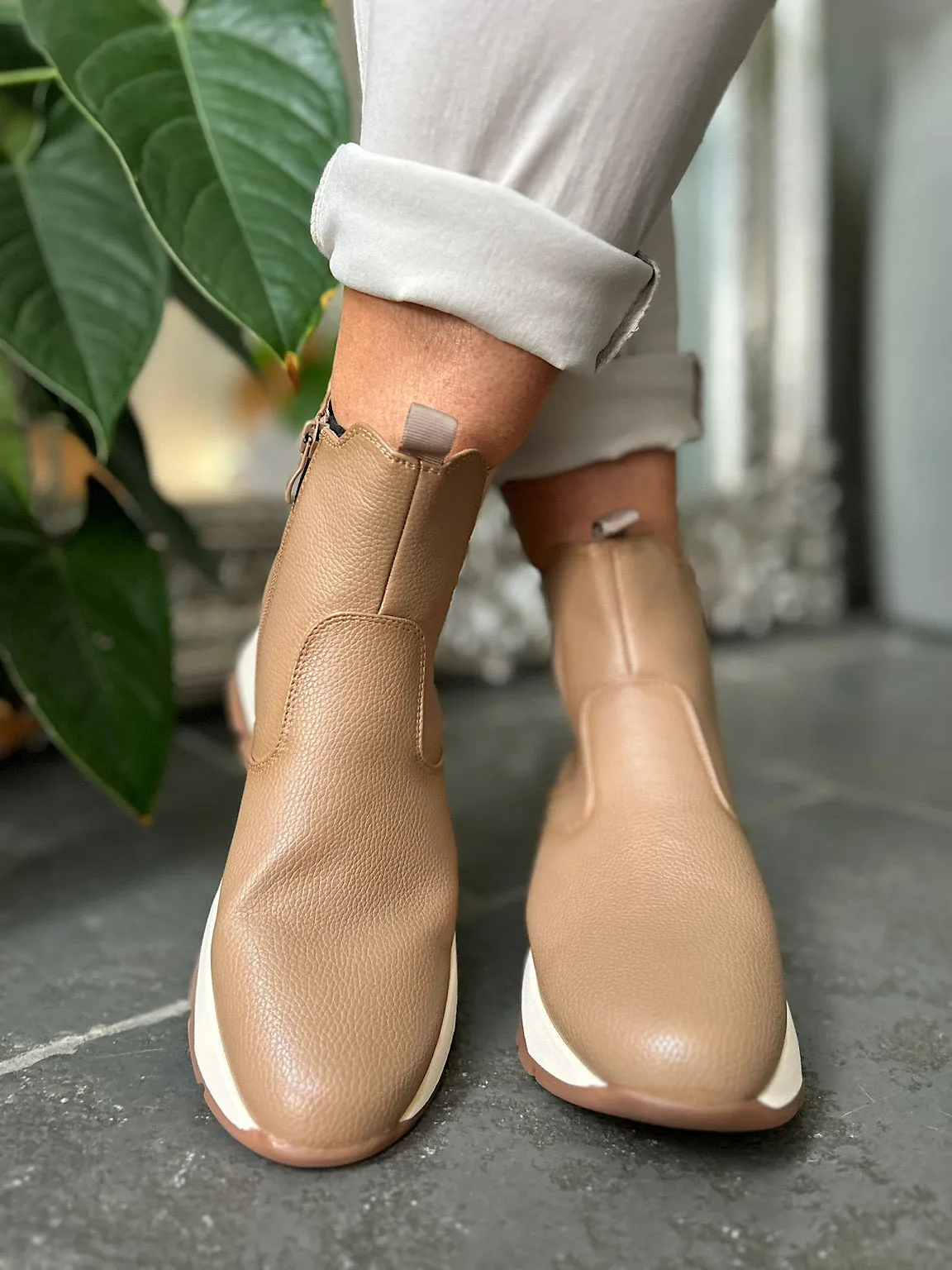 Tan Chunky Wedge Boots