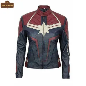 W001 Captain Marvel Carol Danvers Avengers End Game Faux Leather Biker Women's Jacket